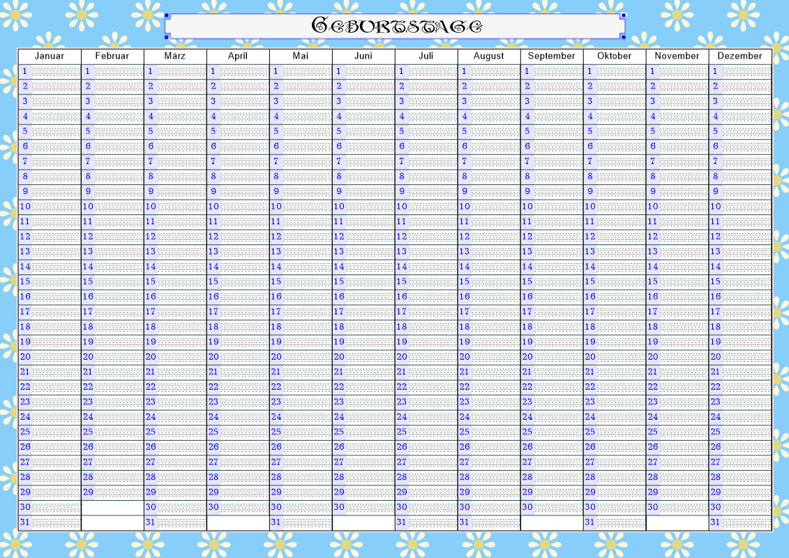Dauerkalender Geburtstage