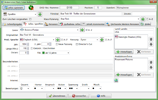 Heyer's Heim-Videothek: Ändern eines Titels / einer Aufnahme