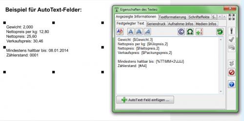 Zum Vergrößern anklicken! Heyer's Etiketten-Studio Pro - AutoText-Felder
