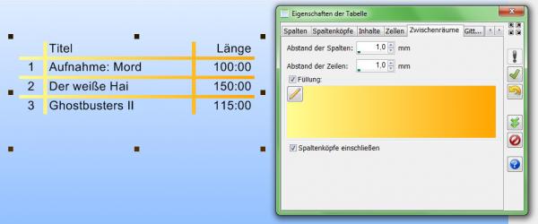 Zum Vergrößern anklicken! Heyer's Etiketten-Studio Pro - Tabelle